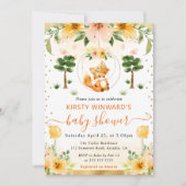 水彩可愛いフローラキツネベビーシャワー 招待状 (正面)
