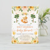 水彩可愛いフローラキツネベビーシャワー 招待状 (スタンド正面)