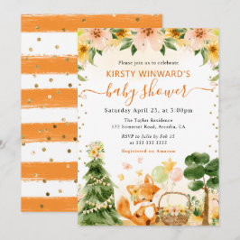 水彩可愛いフローラキツネベビーシャワー 招待状