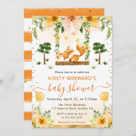 水彩可愛いフローラキツネベビーシャワー 招待状