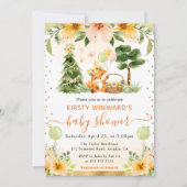水彩可愛いフローラキツネベビーシャワー 招待状 (正面)
