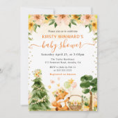 水彩可愛いフローラキツネベビーシャワー 招待状 (正面)