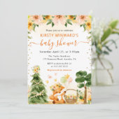 水彩可愛いフローラキツネベビーシャワー 招待状 (スタンド正面)