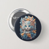 水彩可愛いフローラキャットスプラッシュ 缶バッジ (正面&裏面)