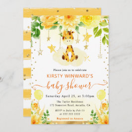 水彩可愛いフローラキリン赤ちゃんシャワー 招待状