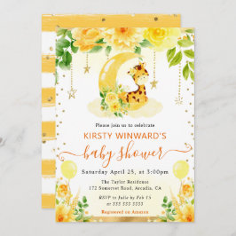 水彩可愛いフローラキリン赤ちゃんシャワー 招待状