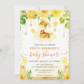 水彩可愛いフローラキリン赤ちゃんシャワー 招待状 (正面)