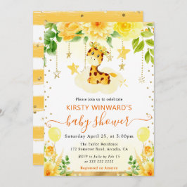 水彩可愛いフローラキリン赤ちゃんシャワー 招待状