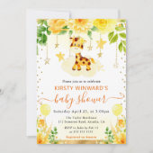 水彩可愛いフローラキリン赤ちゃんシャワー 招待状 (正面)