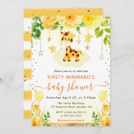水彩可愛いフローラキリン赤ちゃんシャワー 招待状