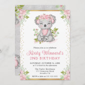 水彩可愛いフローラコアラ女の子2nd誕生日 招待状 (正面/裏面)