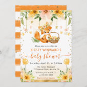 水彩可愛いフローラベビーキツネベビーシャワー 招待状 (正面/裏面)