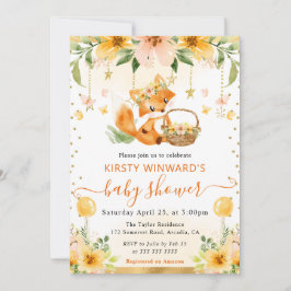 水彩可愛いフローラベビーキツネベビーシャワー 招待状