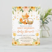 水彩可愛いフローラベビーキツネベビーシャワー 招待状 (スタンド正面)