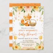 水彩可愛いフローラベビーキツネベビーシャワー 招待状 (正面/裏面)