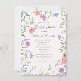 水彩可愛いフローラメドウブライダルシャワー 招待状