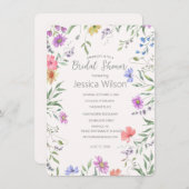 水彩可愛いフローラメドウブライダルシャワー 招待状 (正面/裏面)