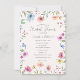 水彩可愛いフローラメドウブライダルシャワー 招待状