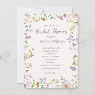 水彩可愛いフローラメドウブライダルシャワー 招待状