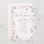 水彩可愛いフローラメドウブライダルシャワー 招待状 (正面/裏面)