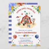 水彩可愛いフローラ回路カーニバル誕生日 招待状 (正面/裏面)