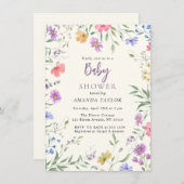 水彩可愛いフローラ赤ちゃんシャワー招待 招待状 (正面/裏面)