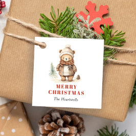 水彩可愛いブラウンベアホリデー フェイバータグ