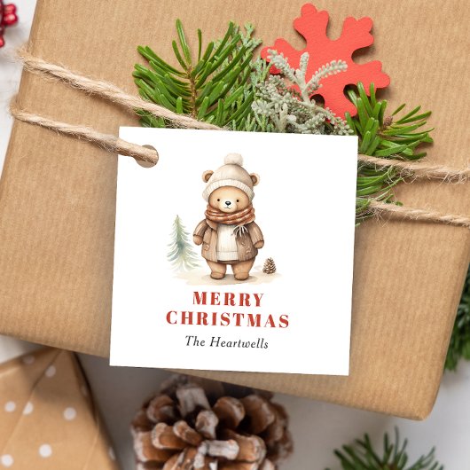 水彩可愛いブラウンベアホリデー フェイバータグ