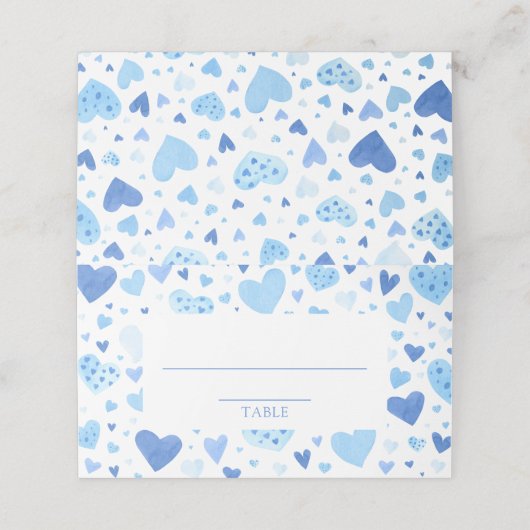 水彩可愛いブルーハートバレンタインデー プレイスカード (外部開封)