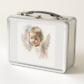 水彩可愛いベビーエンジェルシール メタルランチボックス (正面)