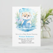 水彩可愛いベビーオッターボーイシャワー 招待状 (スタンド正面)