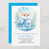 水彩可愛いベビーオッターボーイシャワー 招待状 (正面/裏面)