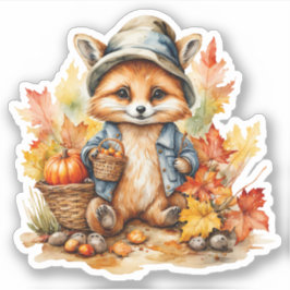 水彩可愛いベビーキツネ帽子とジャケット秋 シール