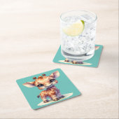 水彩可愛いベビーキリン スクエアペーパーコースター (インサイチュ)