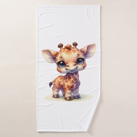 水彩可愛いベビーキリン バスタオル (バスタオル)