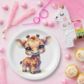 水彩可愛いベビーキリン ペーパープレート (パーティー)