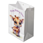 水彩可愛いベビーキリン ミディアムペーパーバッグ (正面アングル)