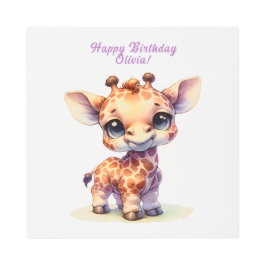 水彩可愛いベビーキリン メタルプリント