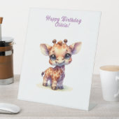 水彩可愛いベビーキリン 台座サイン (インサイチュ)