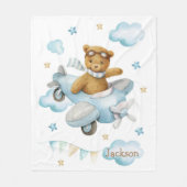 水彩可愛いベビークマ飛行機 フリースブランケット (正面)