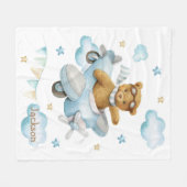 水彩可愛いベビークマ飛行機 フリースブランケット (正面(横))