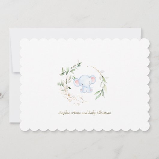 水彩可愛いベビーゾウのサファリベイビーシャワー サンキューカード (裏面)