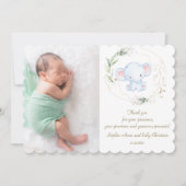 水彩可愛いベビーゾウのサファリベイビーシャワー サンキューカード (正面)