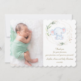 水彩可愛いベビーゾウのサファリベイビーシャワー サンキューカード
