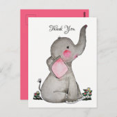 水彩可愛いベビーゾウ小さな花 ポストカード (正面/裏面)