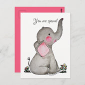 水彩可愛いベビーゾウ小さな花 ポストカード (正面/裏面)