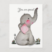 水彩可愛いベビーゾウ小さな花 ポストカード (正面)