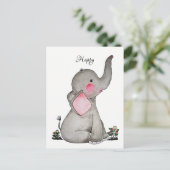 水彩可愛いベビーゾウ小さな花 ポストカード (スタンド正面)