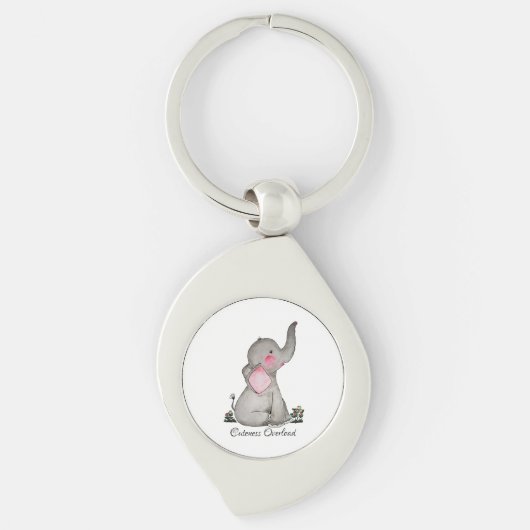 水彩可愛いベビーゾウ赤面&花 キーホルダー (正面)
