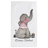 水彩可愛いベビーゾウ赤面&花 スモールペーパーバッグ (裏面)